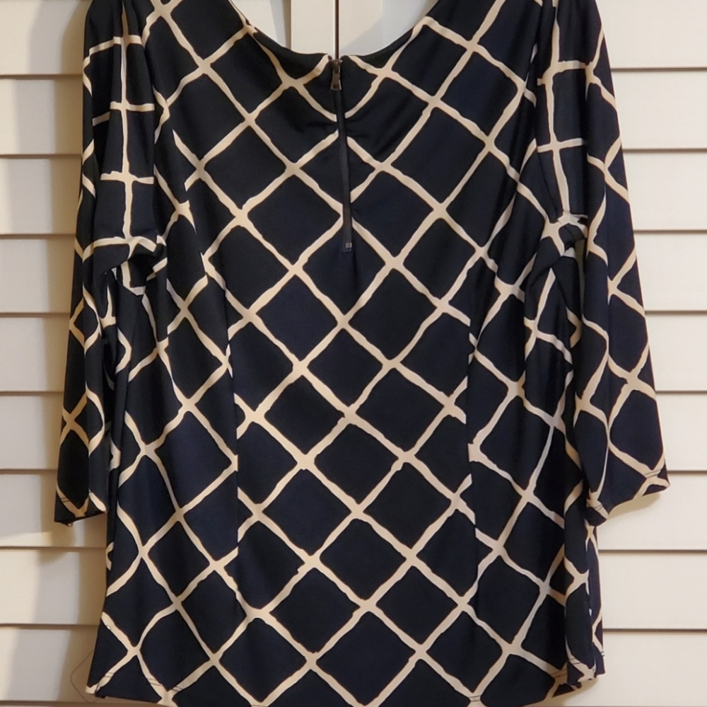 NWOT roz&ALI Navy & Cream Pattern, fabric with Stretch, no need to iron… - Picture 2 of 4